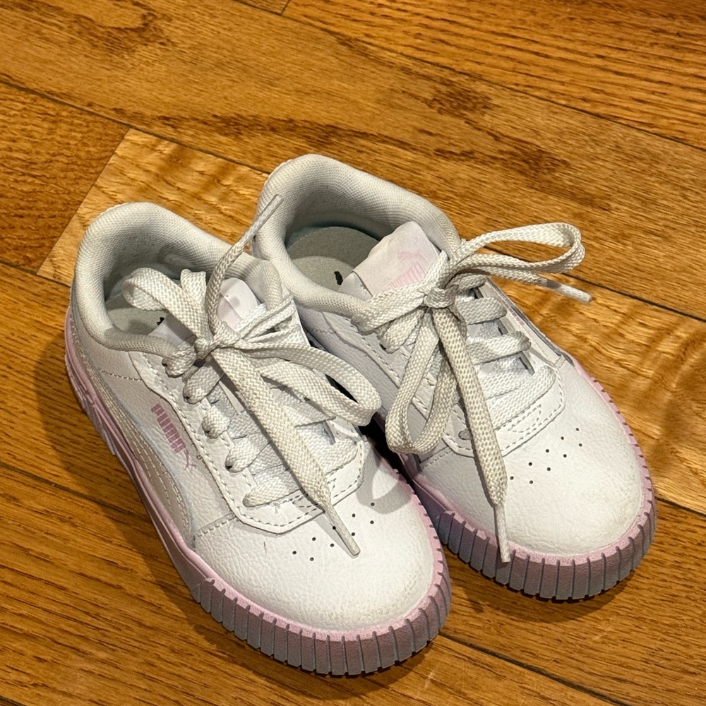 Puma White and Pink Sneakers with Chunky Pink and Blue Sole